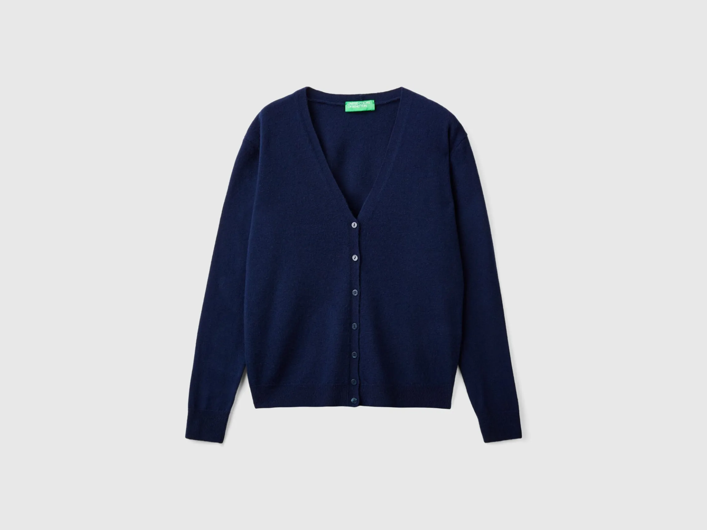 Dark blue V-neck cardigan in pure Merino wool