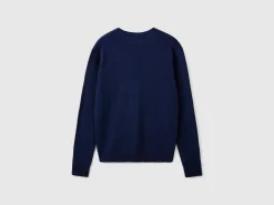 Dark blue V-neck cardigan in pure Merino wool