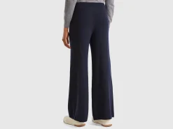 Dark blue wide leg trousers in cashmere and wool blend