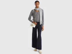 Dark blue wide leg trousers in cashmere and wool blend