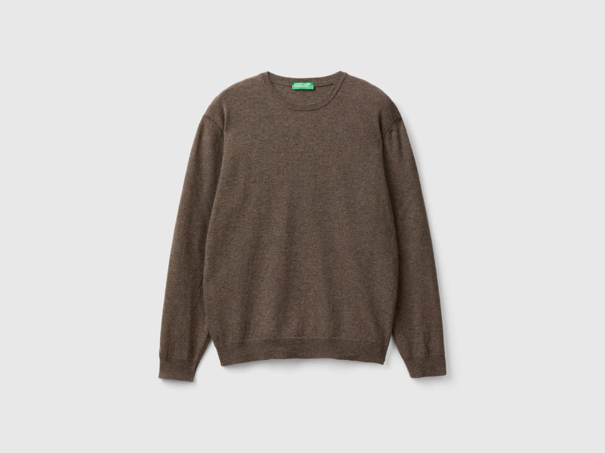 Dark brown crew neck sweater in pure Merino wool