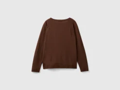 Dark brown crew neck sweater in wool and cashmere blend