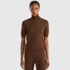 Dark brown short sleeve turtleneck in cashmere blend