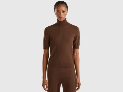 Dark brown short sleeve turtleneck in cashmere blend