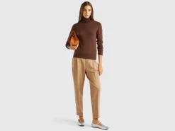 Dark brown turtleneck sweater in pure Merino wool