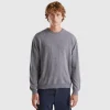 Dark gray crew neck sweater in pure Merino wool