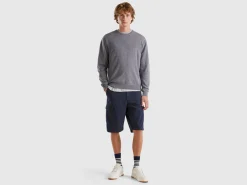 Dark gray crew neck sweater in pure Merino wool