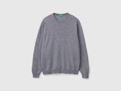 Dark gray crew neck sweater in pure Merino wool