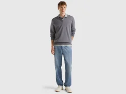 Dark gray polo in pure Merino wool