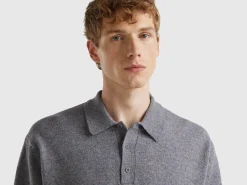 Dark gray polo in pure Merino wool