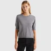 Dark gray short sleeve sweater in pure Merino wool