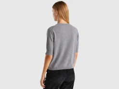 Dark gray short sleeve sweater in pure Merino wool