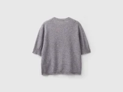 Dark gray short sleeve sweater in pure Merino wool