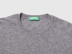 Dark gray short sleeve sweater in pure Merino wool