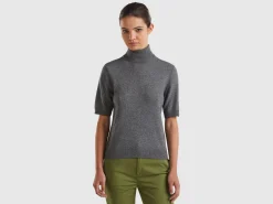 Dark gray short sleeve turtleneck in cashmere blend