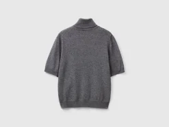 Dark gray short sleeve turtleneck in cashmere blend