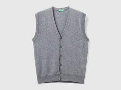 Dark gray vest in pure Merino wool