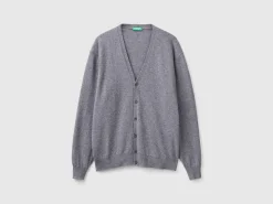 Dark gray V-neck cardigan in pure Merino wool