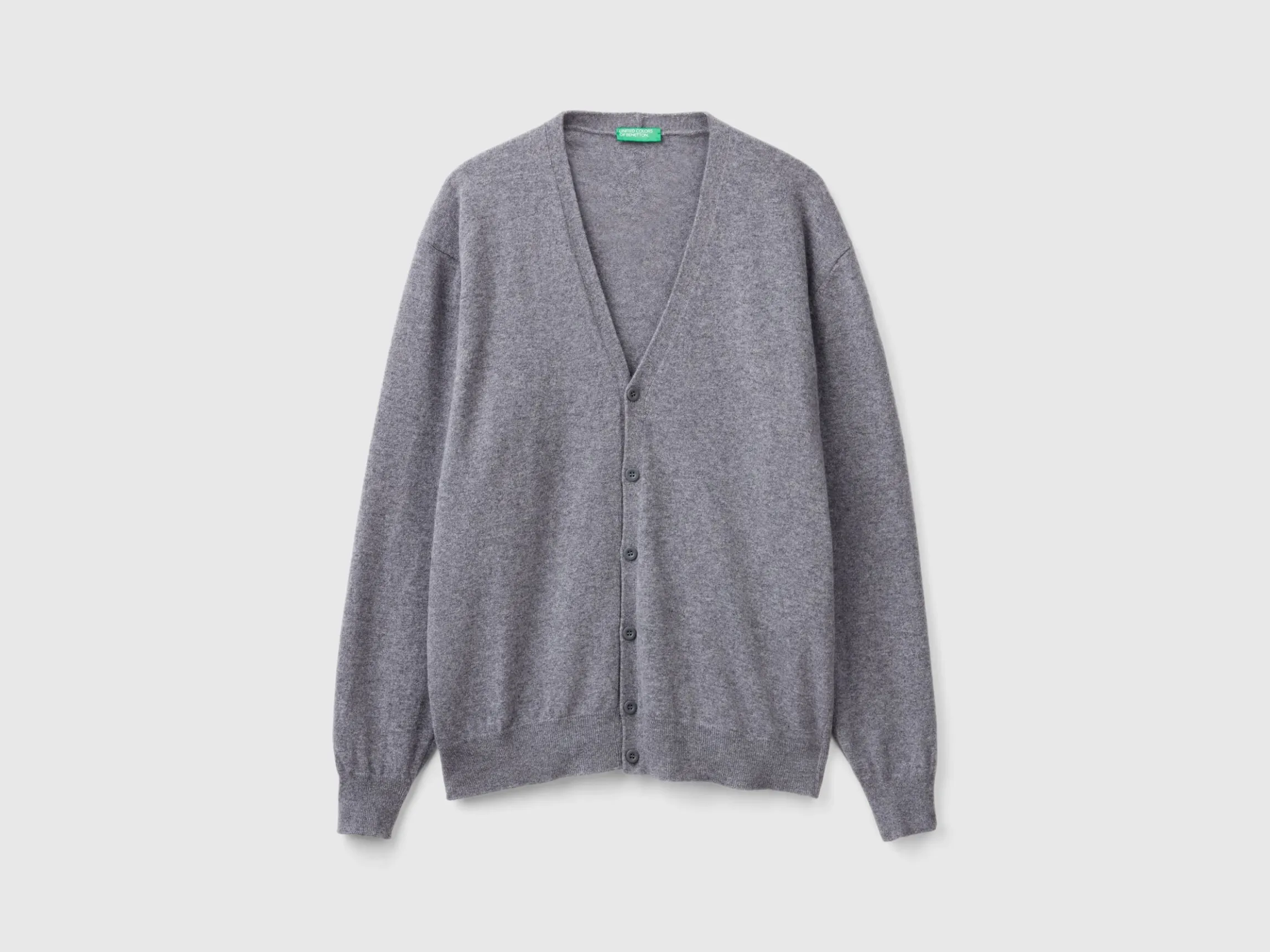 Dark gray V-neck cardigan in pure Merino wool