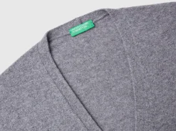 Dark gray V-neck cardigan in pure Merino wool
