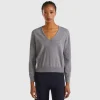 Dark gray V-neck sweater in pure Merino wool