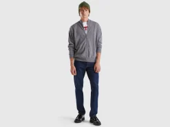 Dark gray zip-up cardigan in pure Merino wool