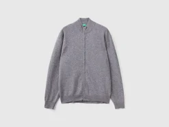 Dark gray zip-up cardigan in pure Merino wool