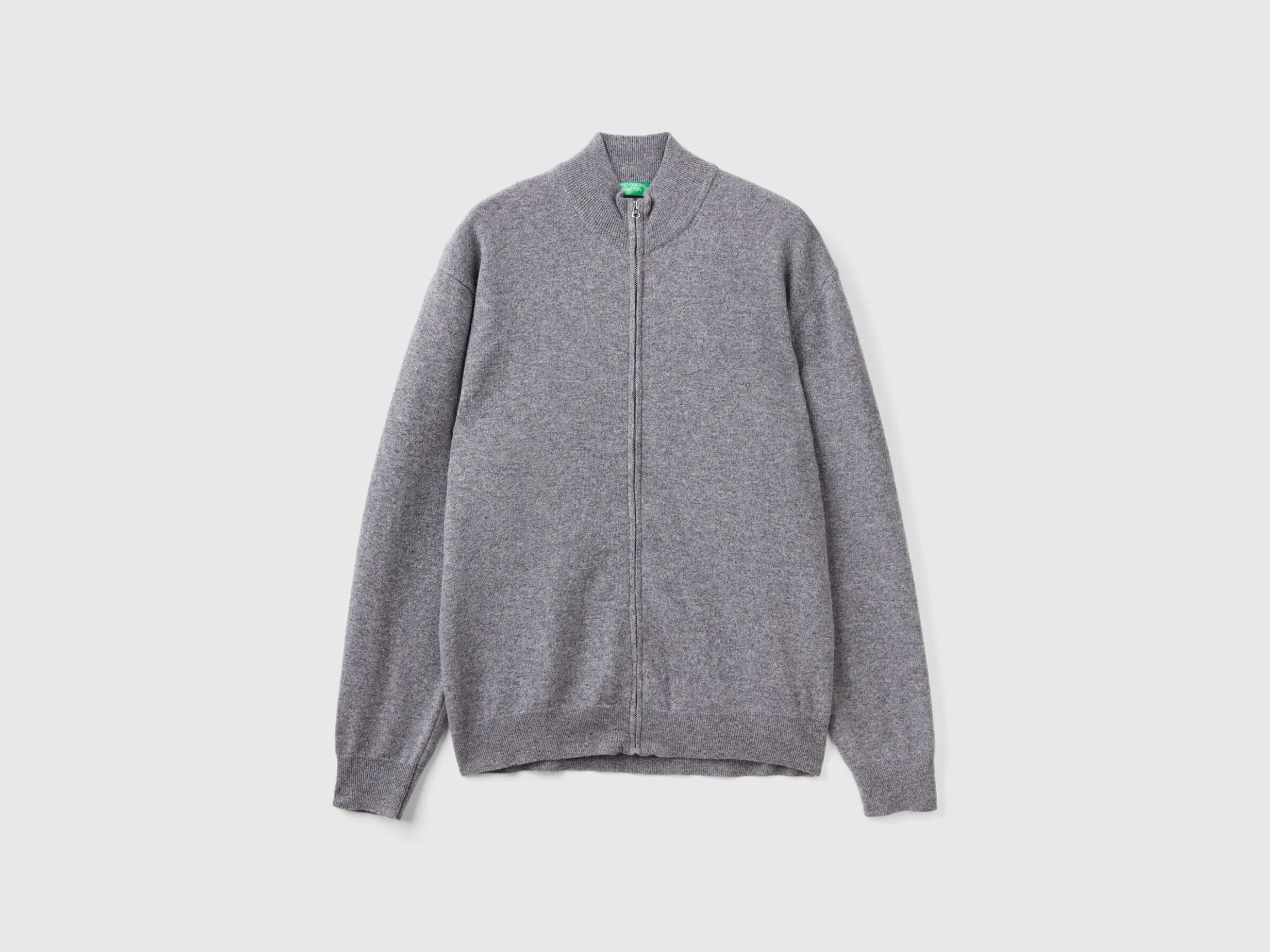 Dark gray zip-up cardigan in pure Merino wool