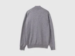 Dark gray zip-up cardigan in pure Merino wool