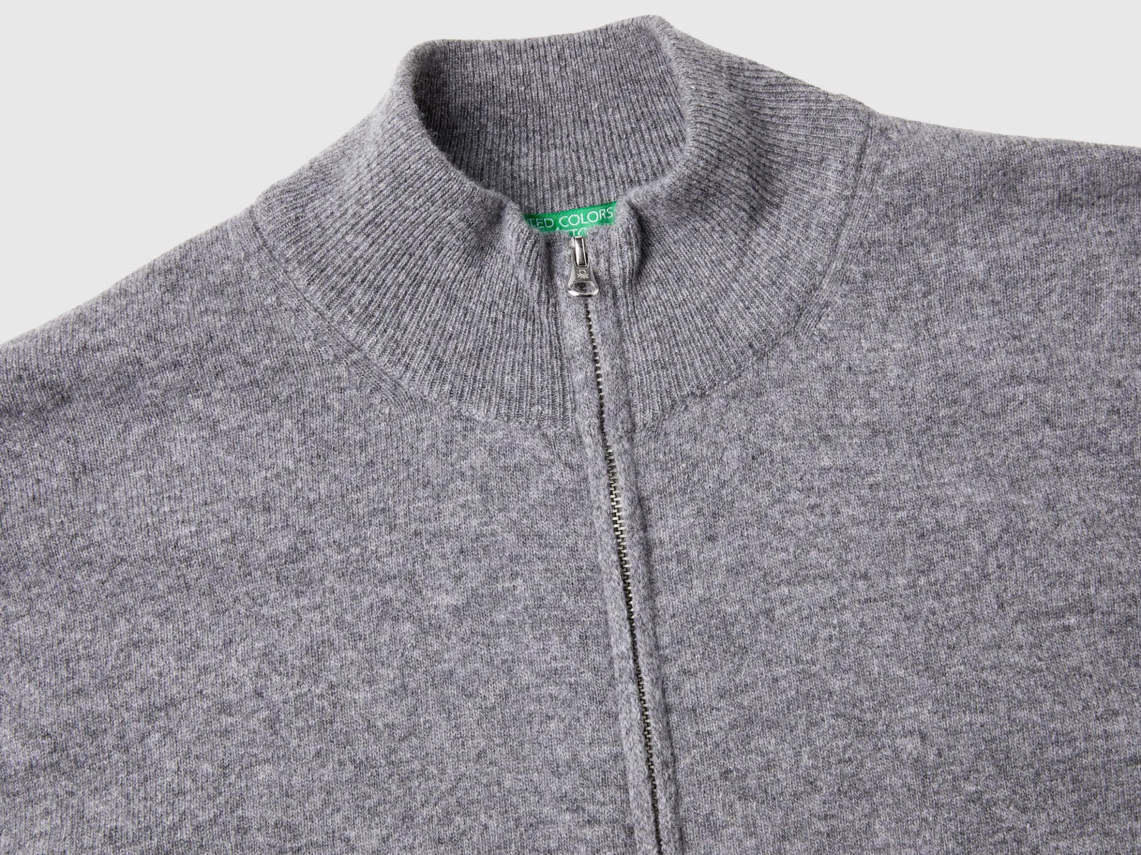 Dark gray zip-up cardigan in pure Merino wool