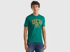 Dark green organic cotton t-shirt with orange logo
