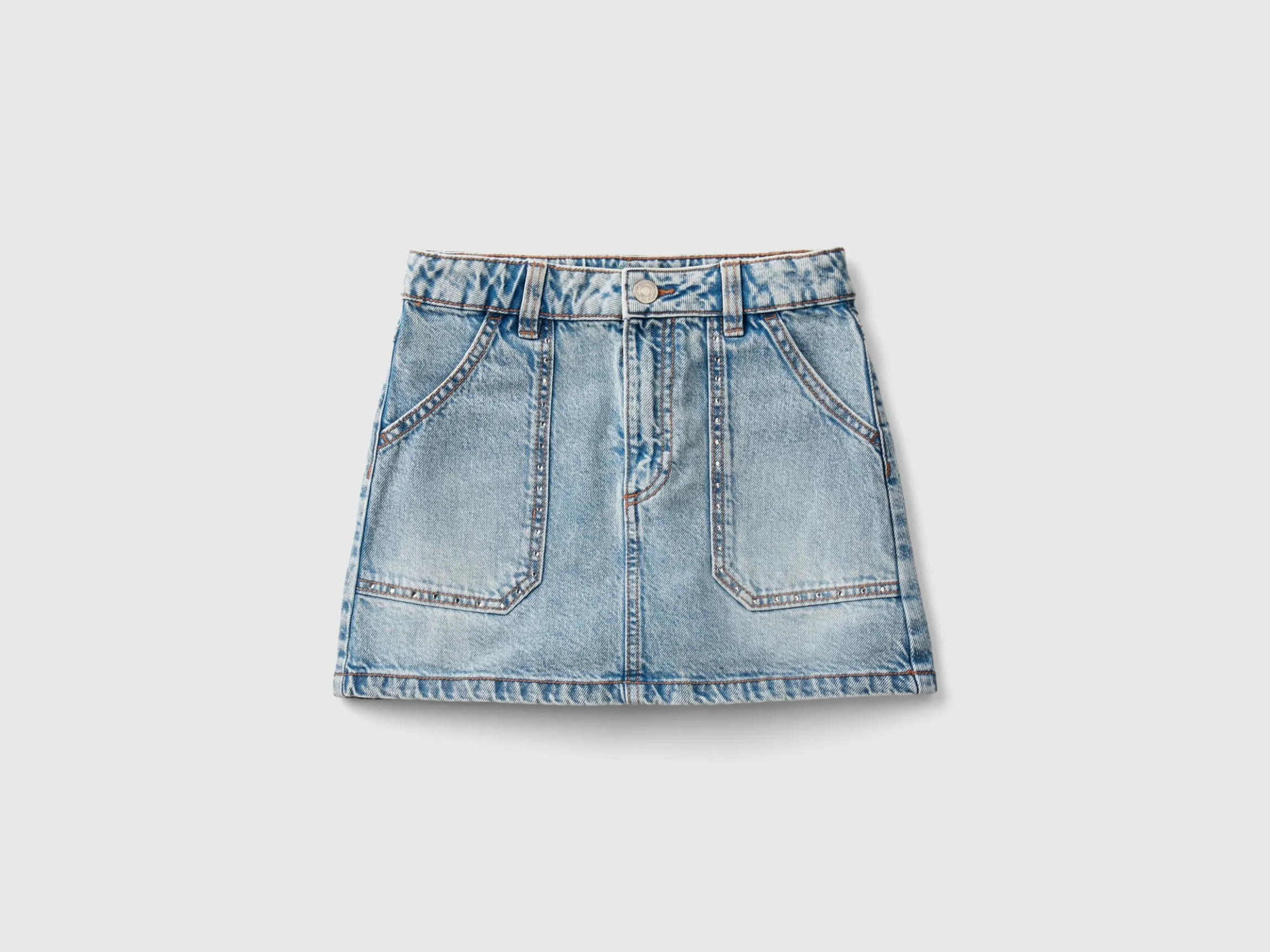 Denim mini skirt with rhinestones