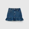 Denim miniskirt with frill