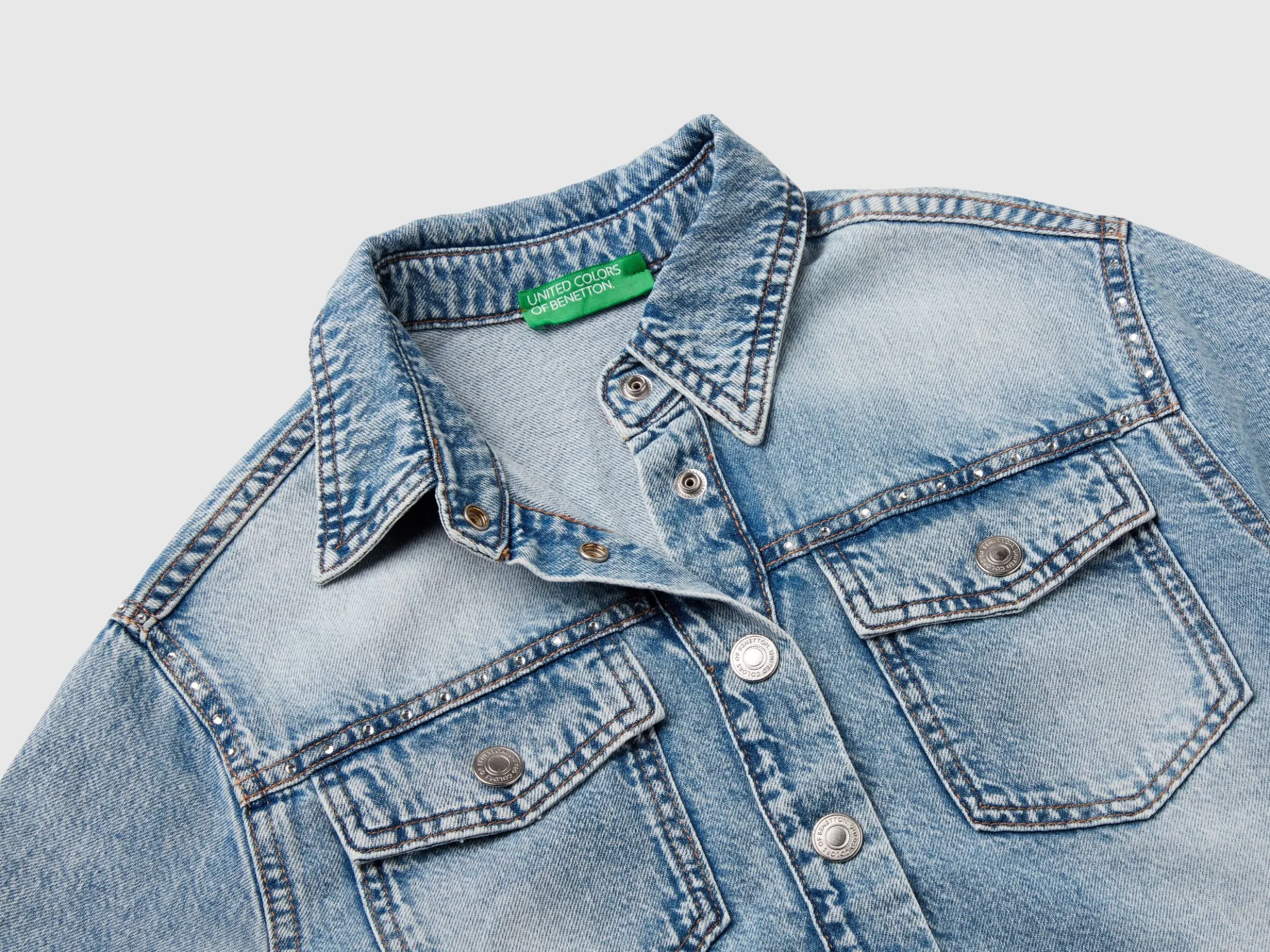 Denim shirt with rhinestones