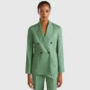 Double-breasted blazer in pure linen