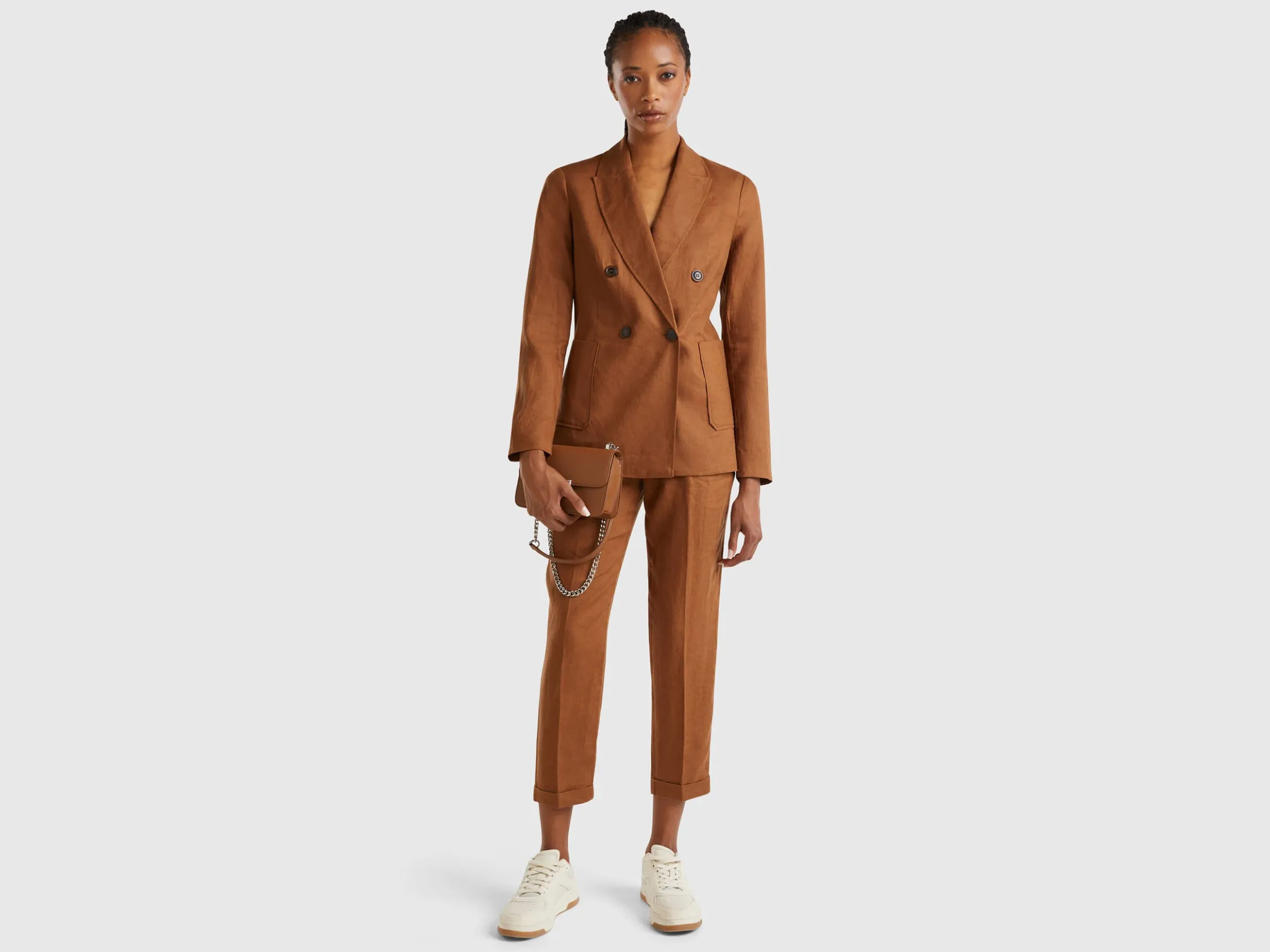 Double-breasted blazer in pure linen