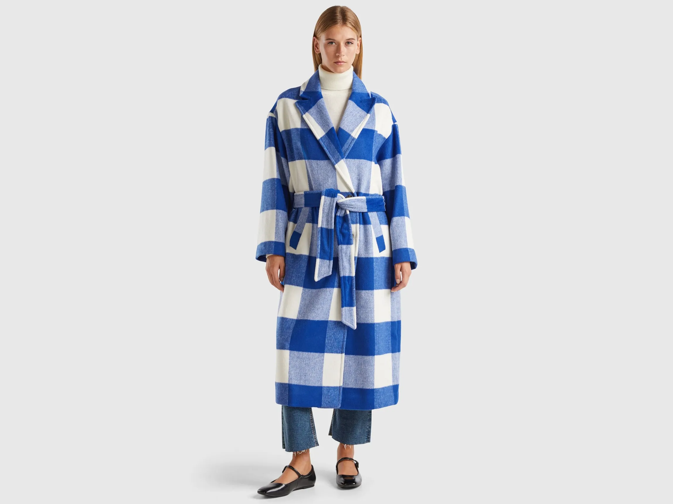 Double-breasted check coat