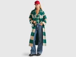 Double-breasted check coat