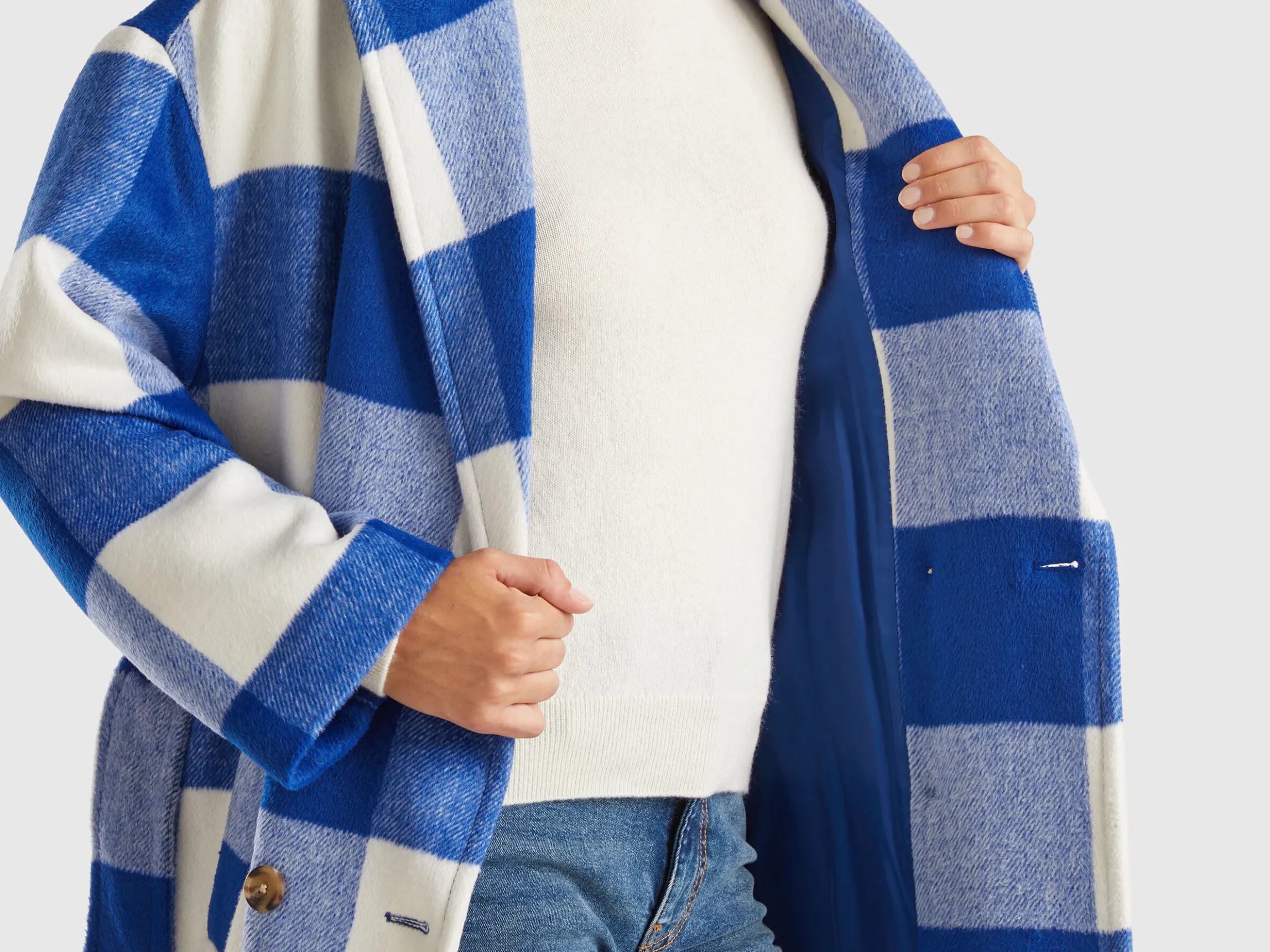 Double-breasted check coat