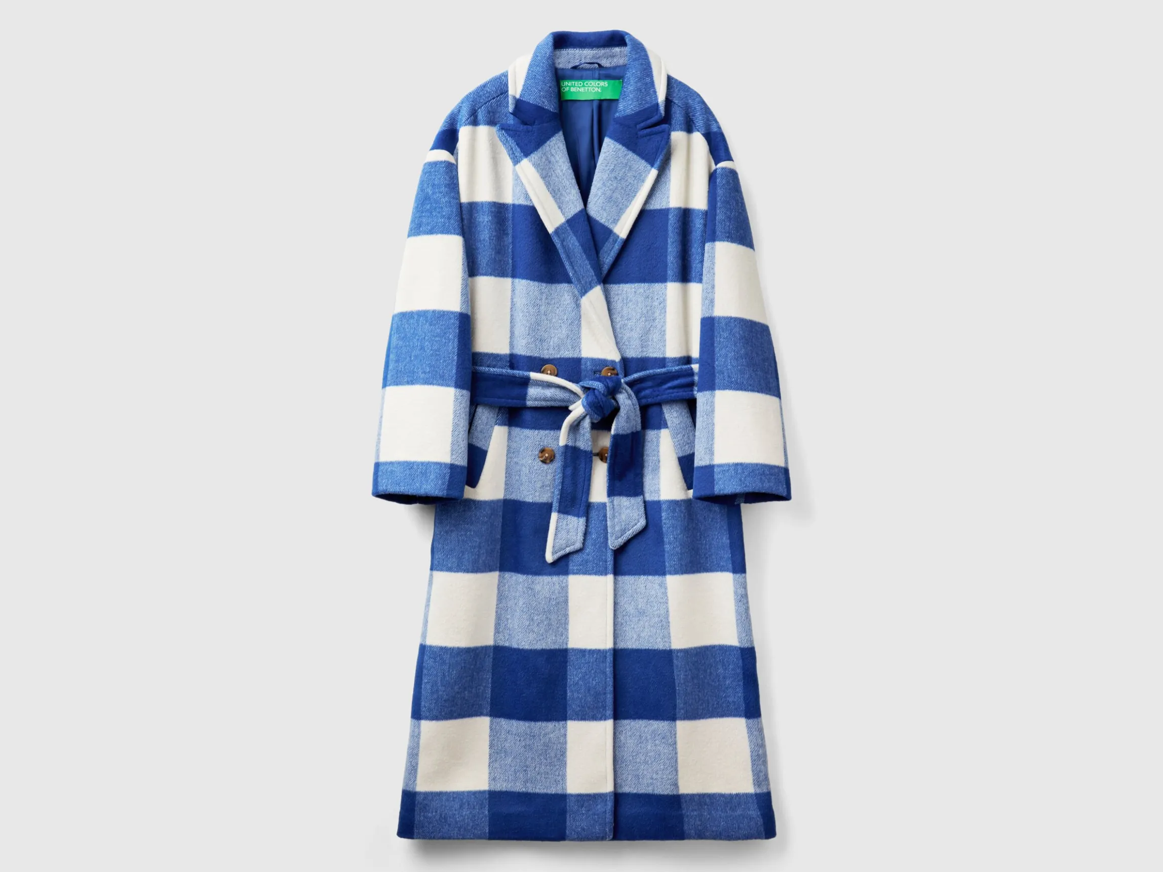 Double-breasted check coat