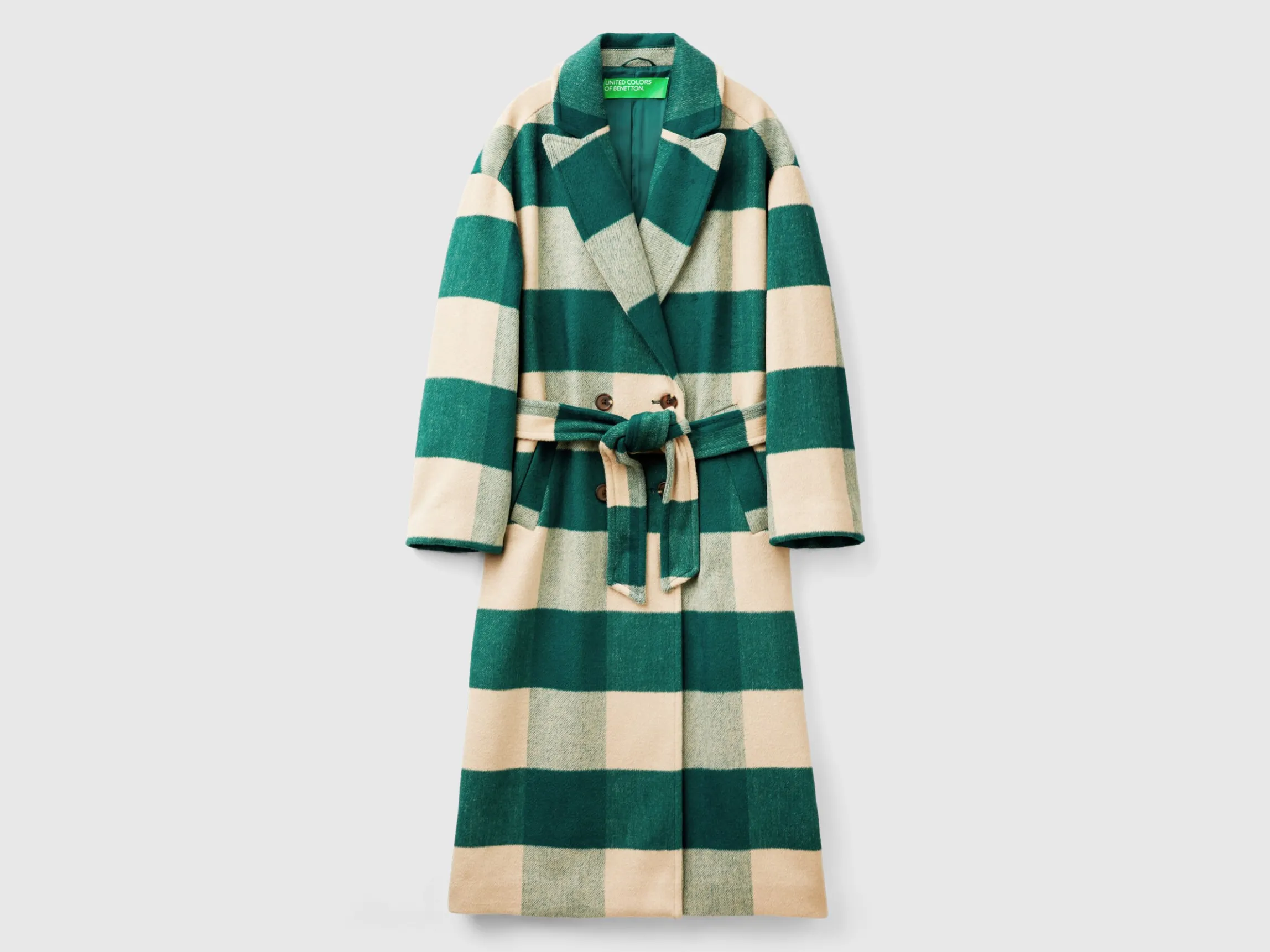 Double-breasted check coat