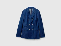 Double-breasted denim blazer