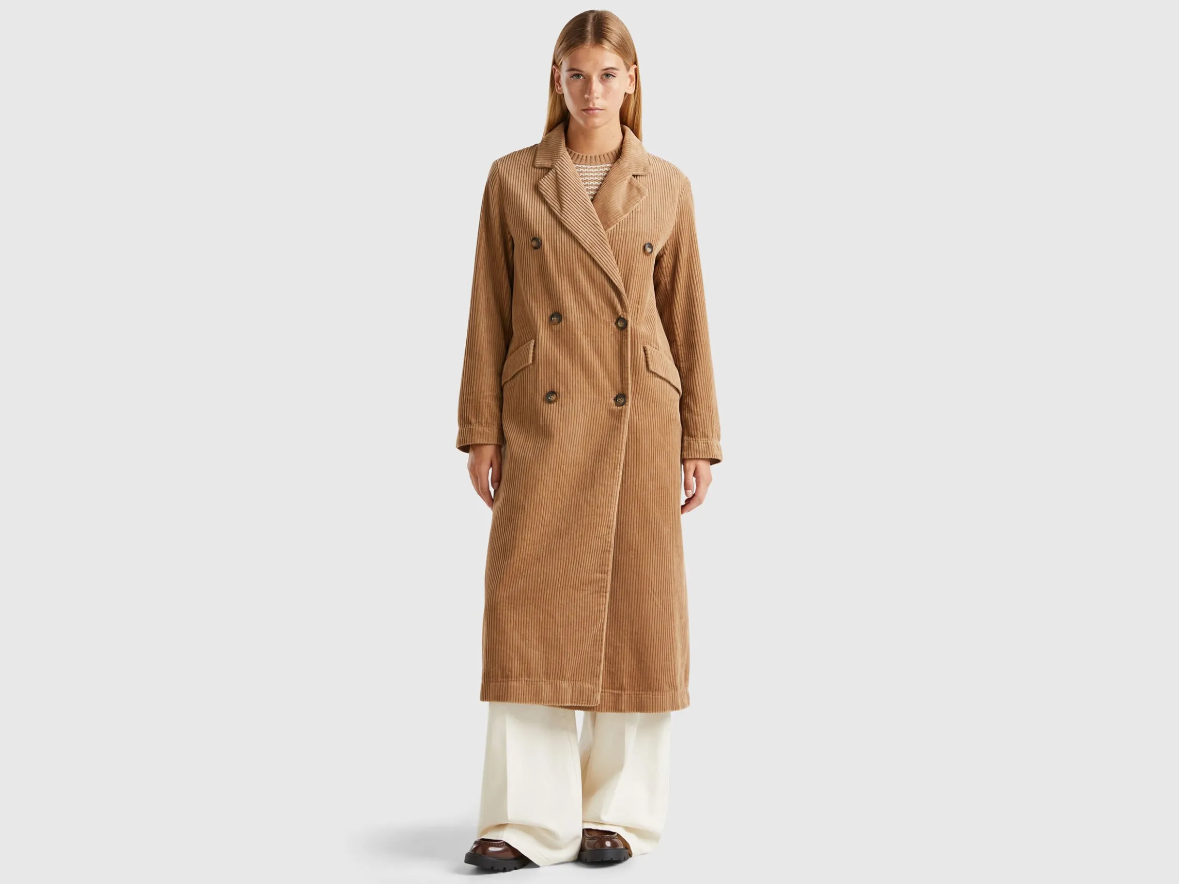 Double-breasted velvet trench coat