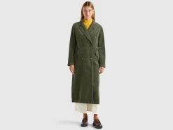 Double-breasted velvet trench coat