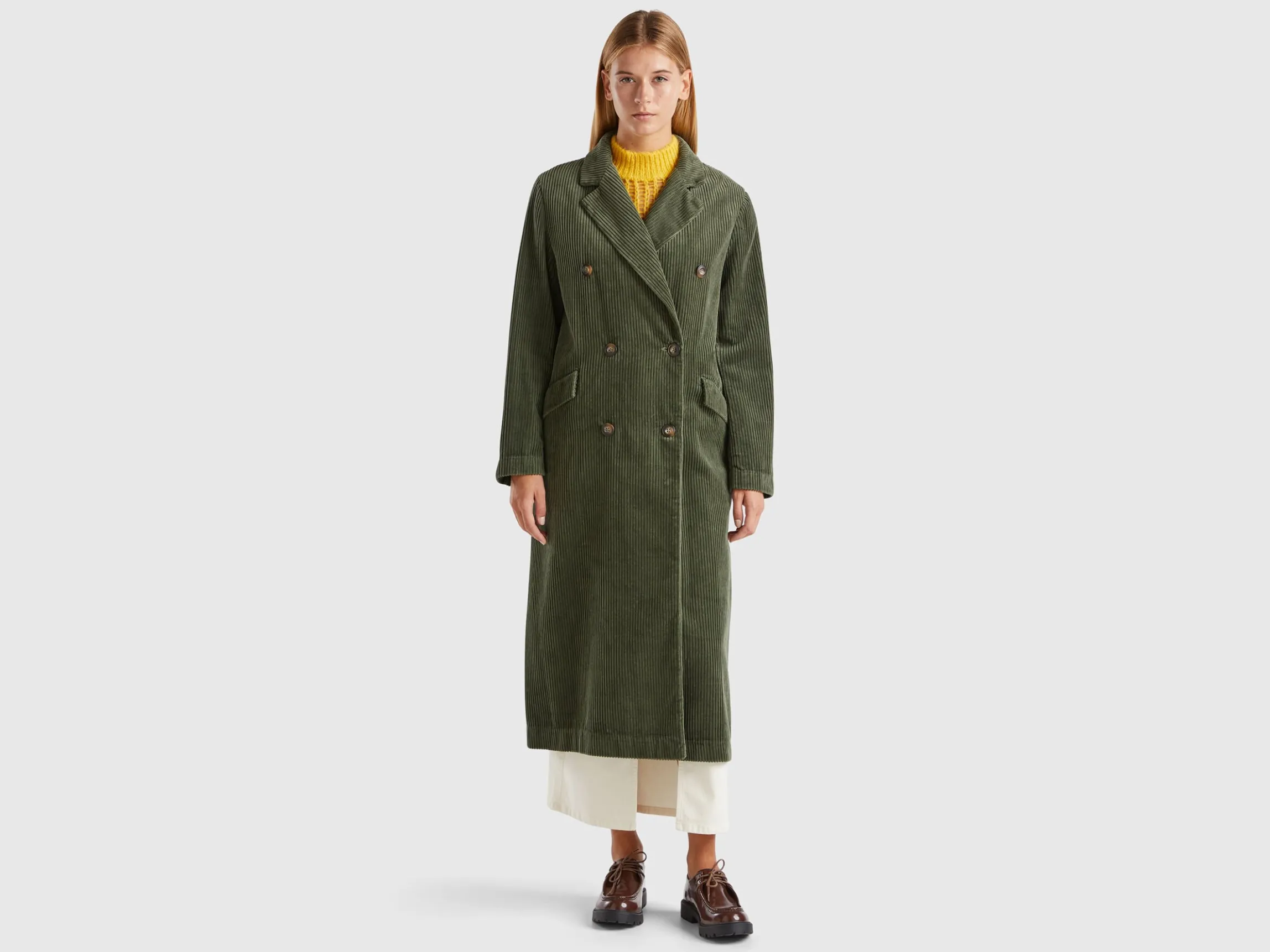 Double-breasted velvet trench coat