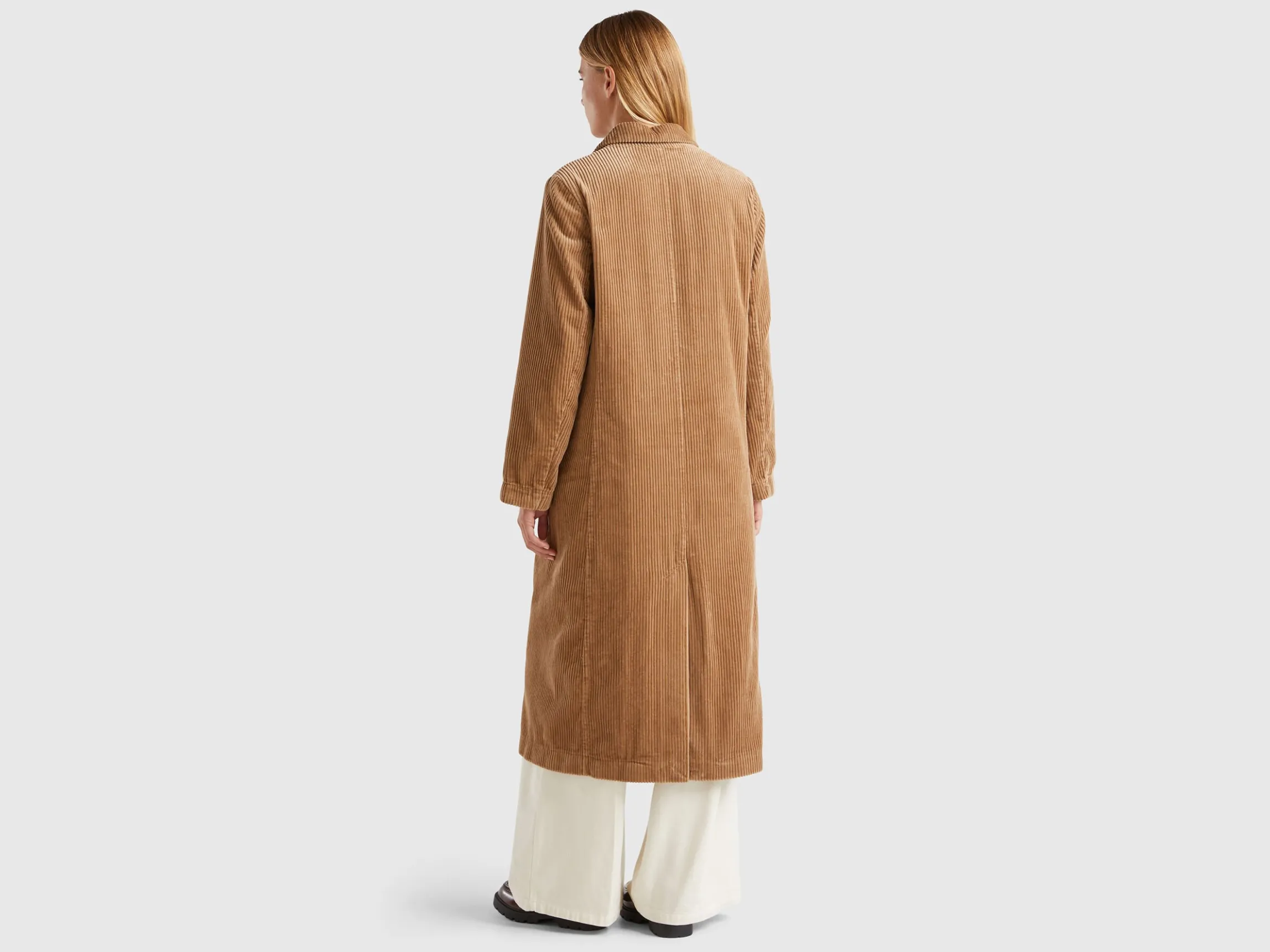 Double-breasted velvet trench coat