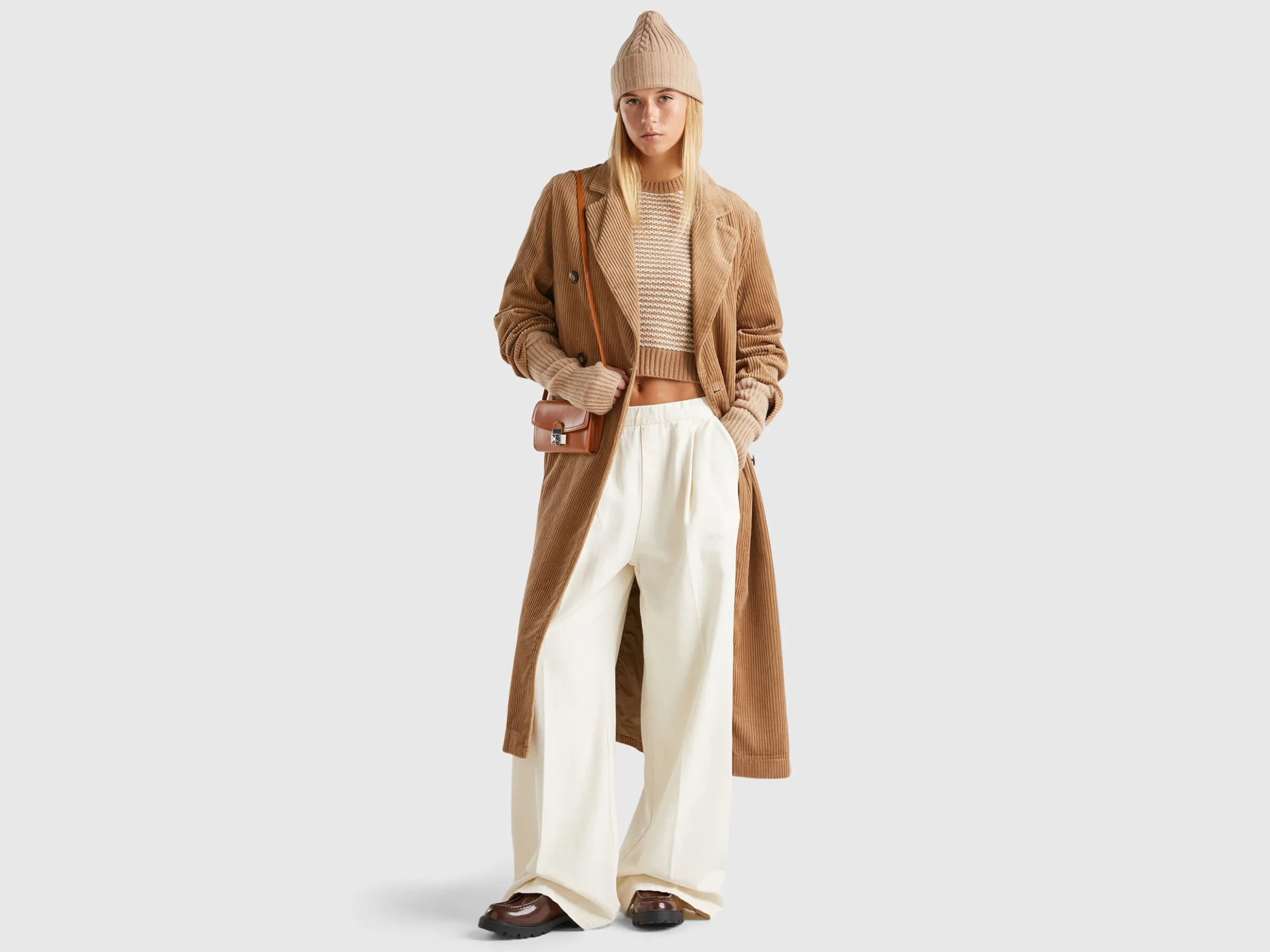 Double-breasted velvet trench coat