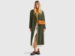 Double-breasted velvet trench coat
