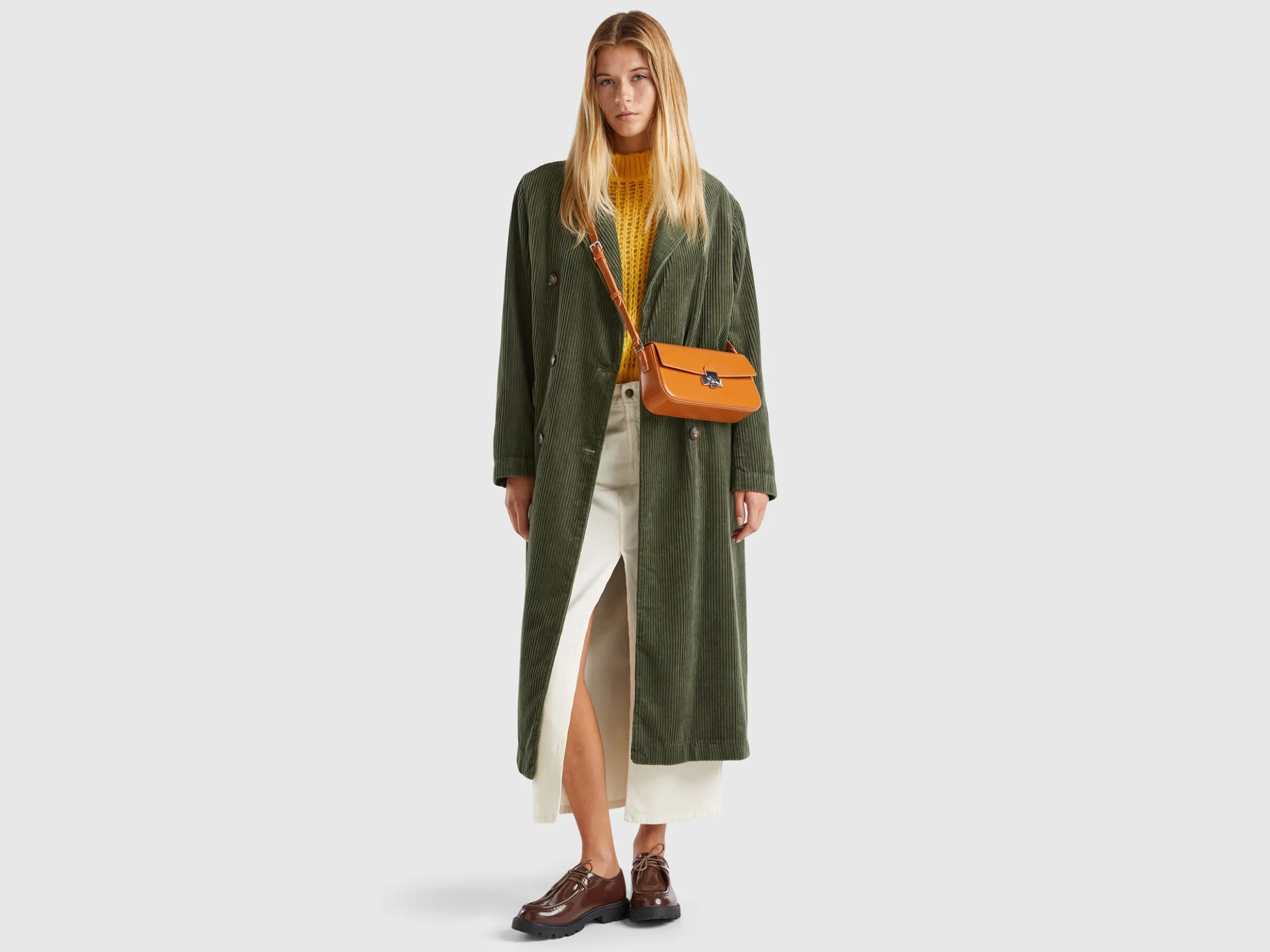 Double-breasted velvet trench coat