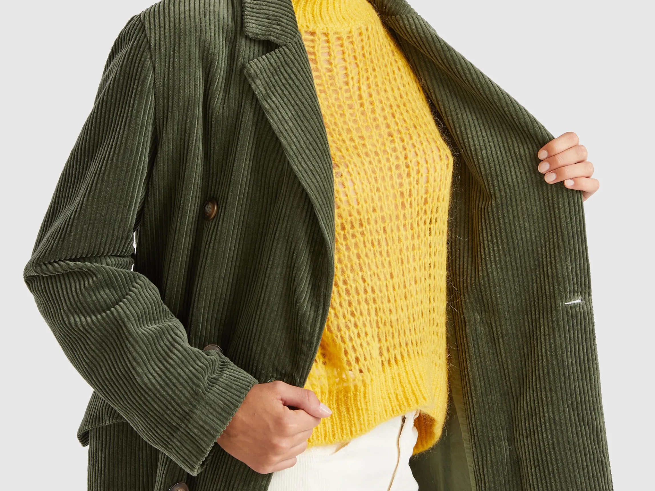 Double-breasted velvet trench coat